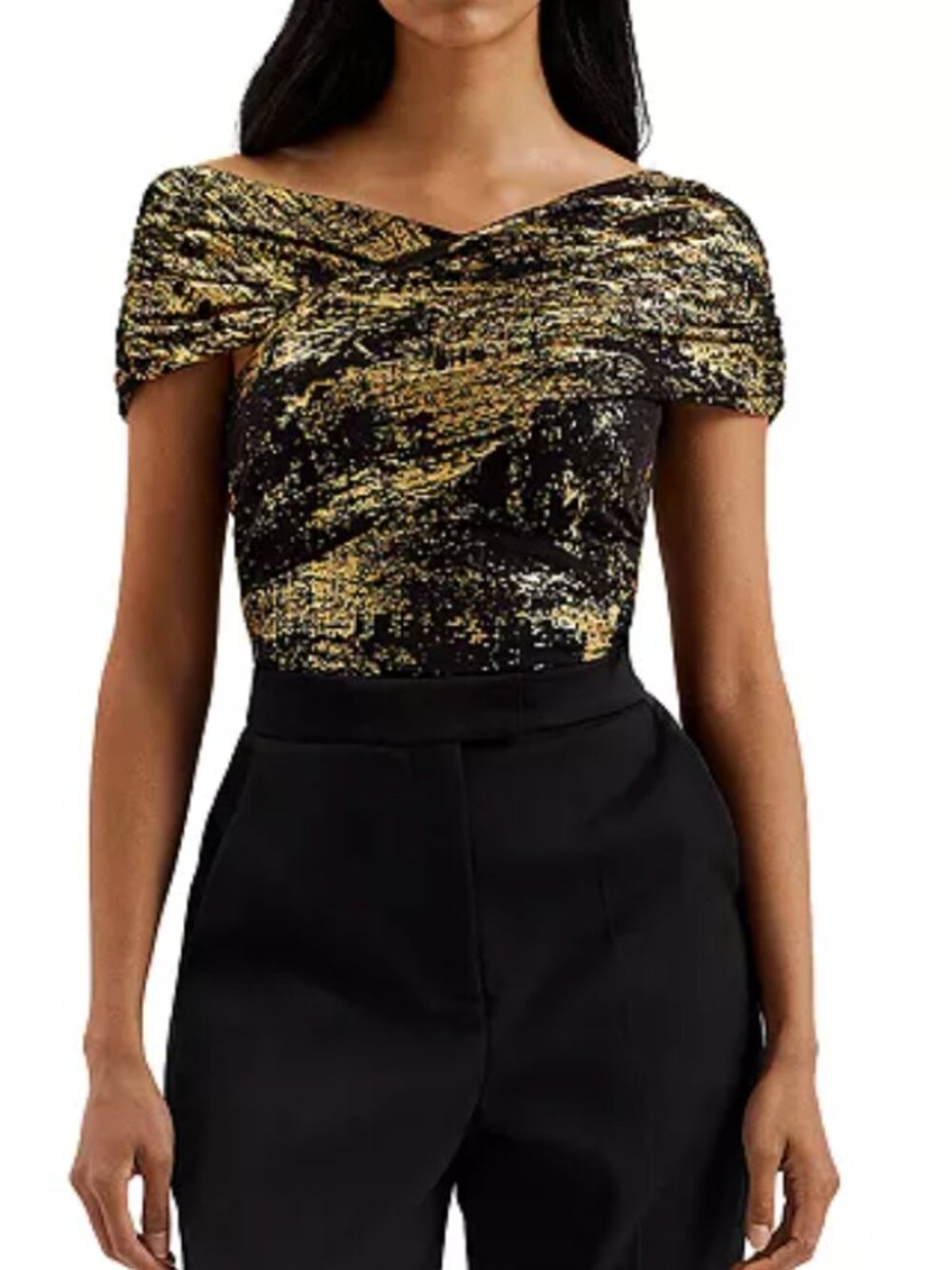 Ted Baker Talular Bardot Foil Mesh Silk Top - SIZE 3 - Picture 2 of 6